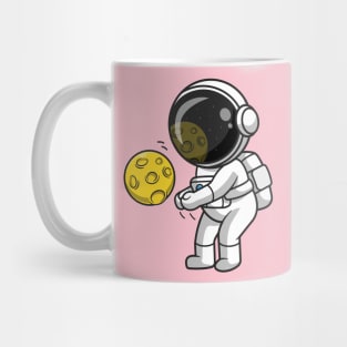 Cute Astronaut Playing Volleyball Moon Cartoon Mug
